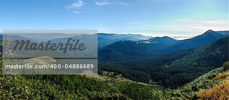 mountain scenery in Carpathians with lonely houses