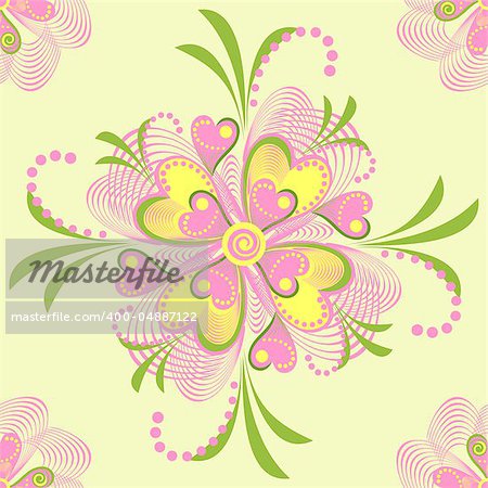 Seamless retro background with flower heart. Vector abstract background with nature theme.