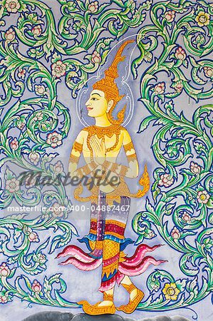 Thai art on the temple wall in Thailand