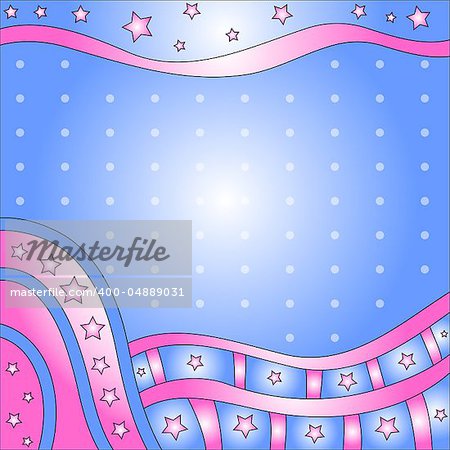 Pink and blue background with stars and dots