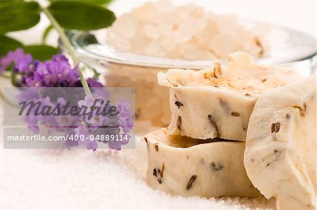 Handmade Soap With Fresh Lavender Flowers And Bath Salt