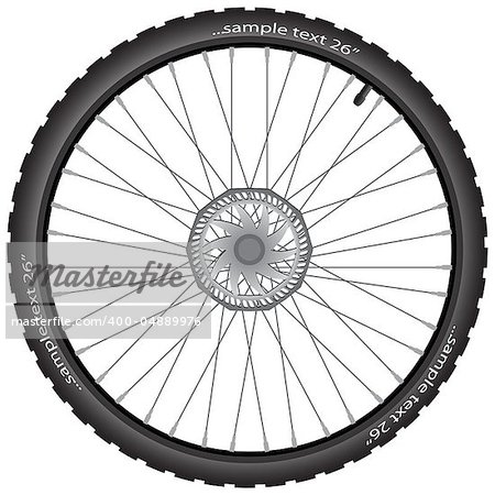 Detailed bicycle wheel with brake disk, vector illustration, eps10