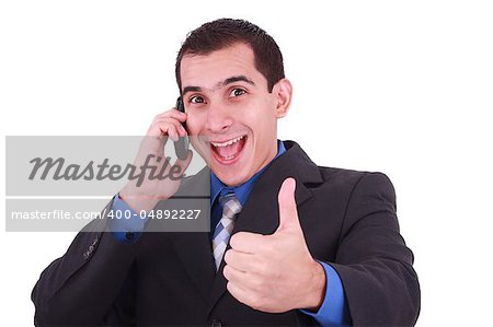 Isolated Image of a Handsome Hispanic Businessman Giving Thumbs Up - White Background