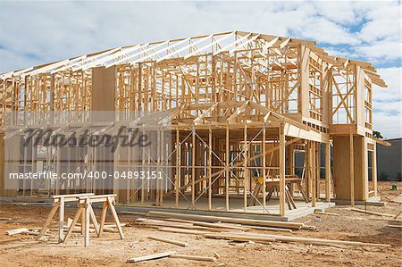 New residential construction home framing.Construction site