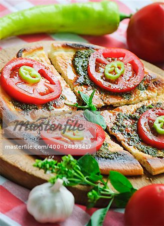 mediterranean cuisine- tomato, basil, garlic and olive oil