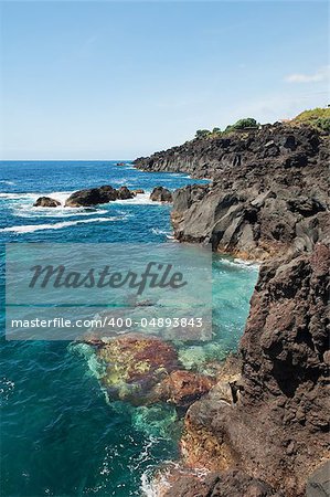 Volcanic coastline landscape of Pico island, Azores