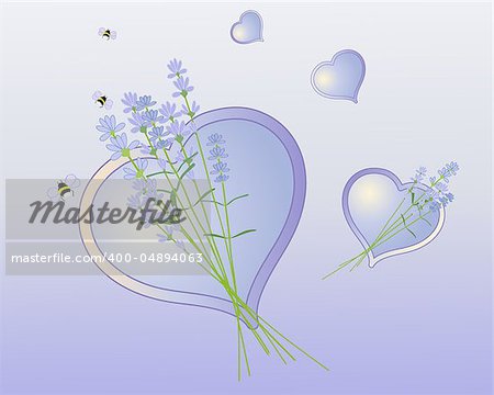 an illustration of lavender flowers with purple and yellow hearts