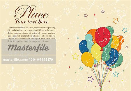 Grunge Retro Party Time theme with Balloon and Star, element for design, vector illustration