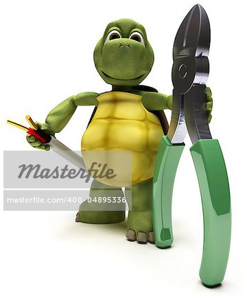 3D render of a Tortoise with wire cutters