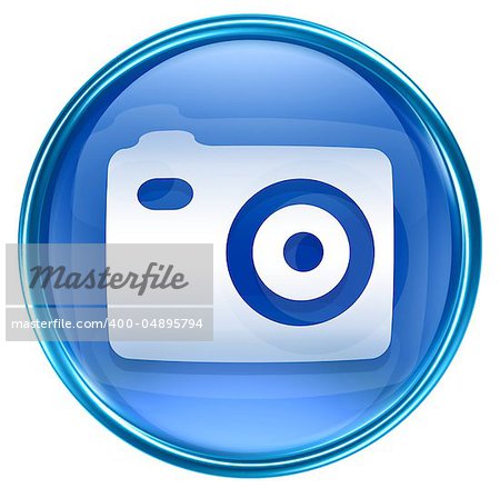 Camera icon blue, isolated on white background