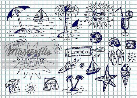 hand drawn summer collection in the blue color