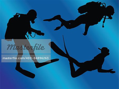 illustration of scuba divers  with background - vector