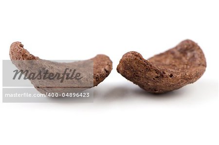 Chocolate cereals on a white background.