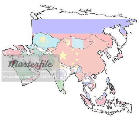 old political map of asia with flag of jordan