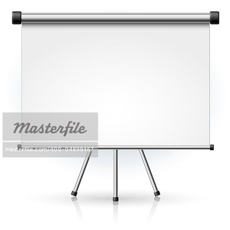Blank portable projection screen over white background for design