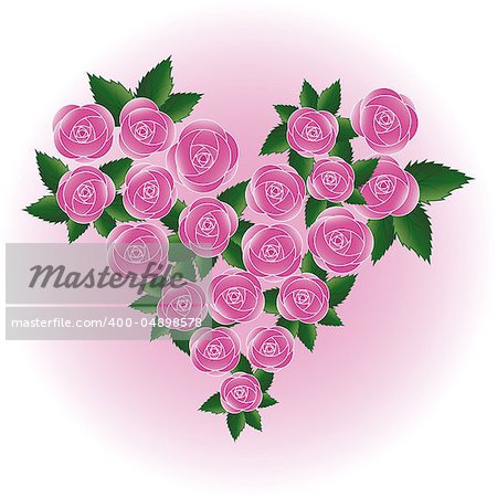 Pink art vector rose heart. Flower, wedding background. Design element. Valentine Day.