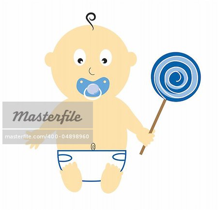 Baby boy holding blue lollipop