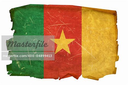 Cameroon flag old, isolated on white background