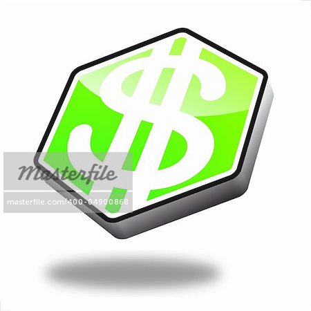 green dollar button with perspective, symbol for finance and money