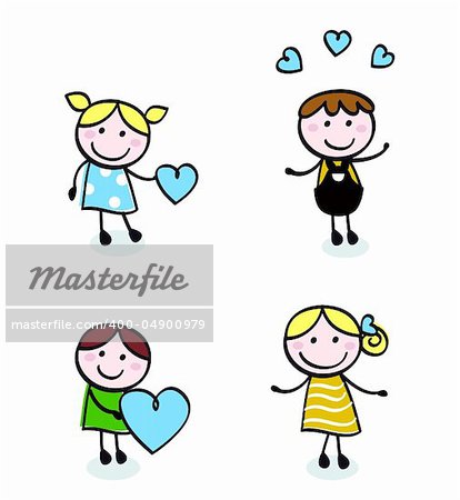 Vector Illustration of doodle retro kids isolated on white.