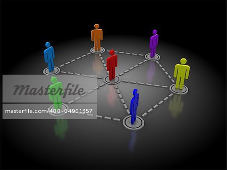 abstract 3d illustration of people network over dark background