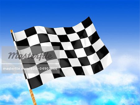 3d illustration of start flag over blue sky background