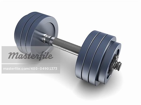 3d illustration of blue metall dumbbell over white background