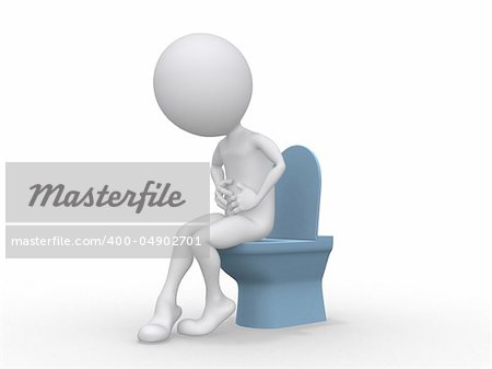 3D man with Intestinal problems sitting on the toilet