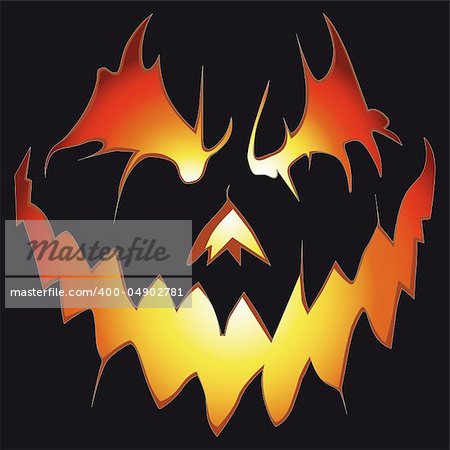 Halloween background. Scary pumpkin vector. Anger smile.