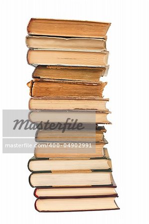 Old books stack isolated on white background