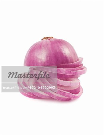 Slices of red onion isolated on white background