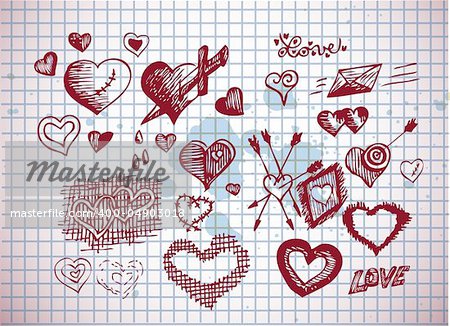 hearts and valentine symbols isolated on the old background