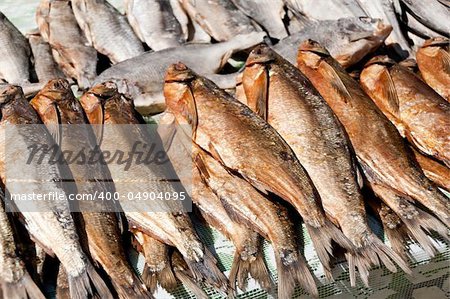 Dried tasty fish lies in the market