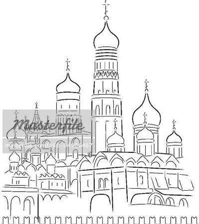 Drawing Cathedral of Saint Basil the Blessed at the Red Square of Russia in Moscow. Vector illustration