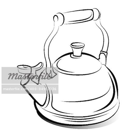 drawing of the teapot kettle on white background, vector illustration