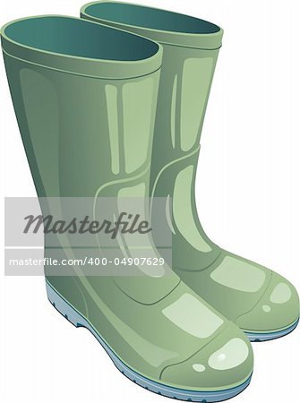 Green rubber boots over white. EPS 8, AI, JPEG