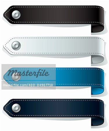 Leather tags with buttons, vector design elements set.