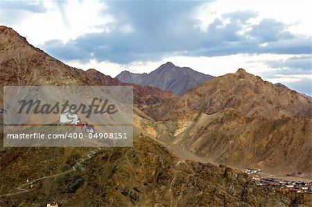 Ruined fort sitting above the Tsemo Gompa on a barren mountain above Leh, the capital of Ladakh,Jammu and Kashmir, India