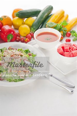 fresh classic caesar salad  served with gazpacho soup,healthy meal ,MORE DELICIOUS FOOD ON PORTFOLIO