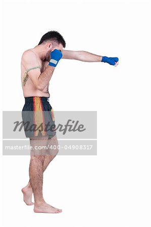 Muay Thai  fighter . Isolated over white background.