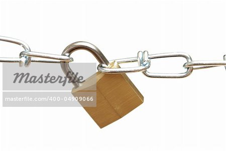 A closeup shot of a secure padlock and chain link.