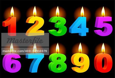 Set of 10 numbered color candles.