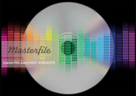 Abstract Background - Multicolor Equalizer and CD disc on Black Background