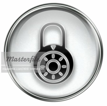 Lock off, icon grey, isolated on white background.