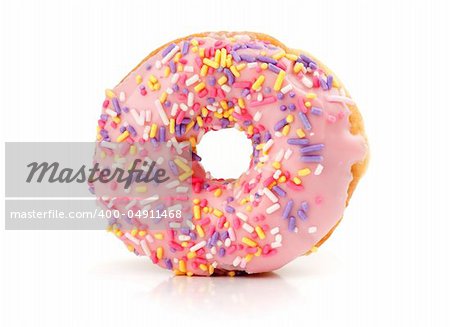 strawberry flavoured donut isolated on white