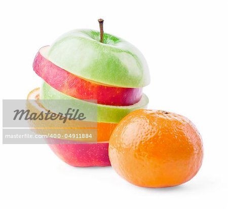 Mixed fruit with mandarin isolated on white background