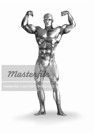 Illustration of a chrome man with muscular body.