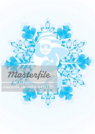 White outline of Santa Claus on a snowflake. The illustration on white background.