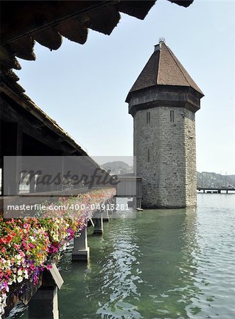 Lucern Switzerland bridge blue lake flowers