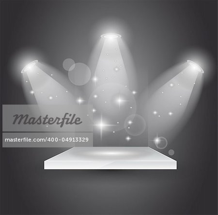 Magic Spotlights with light rays and glowing effect for people or product advertising.